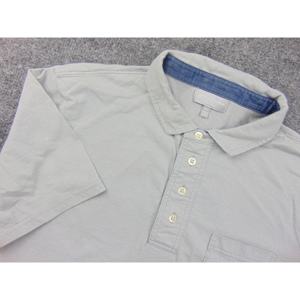 Hickey Freeman Polo Shirt Men XL Gray Striped Short Sleeve Pocket Classic Luxury